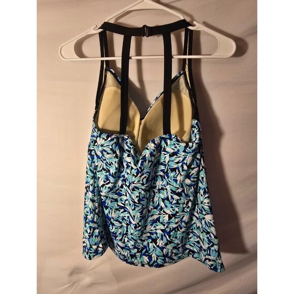 Fit 4 U Womens Swimsuit Top Only Tankini Size 14 Large Blue Built in Bra - Picture 2 of 2
